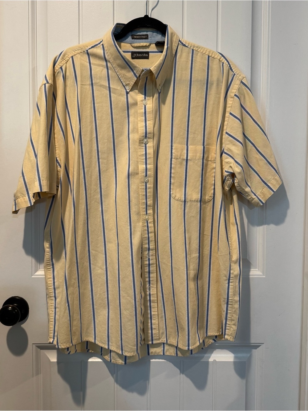 St. John's Bay Yellow Short-Sleeve Button-Down with Blue Stripes